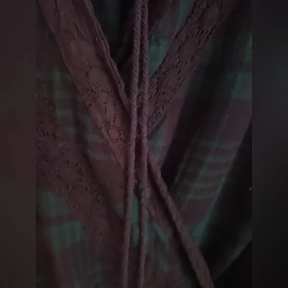 Altered States Women's Blue Plaid Lace Top With Embroideres Bell Sleeves. Medium - Picture 8 of 9